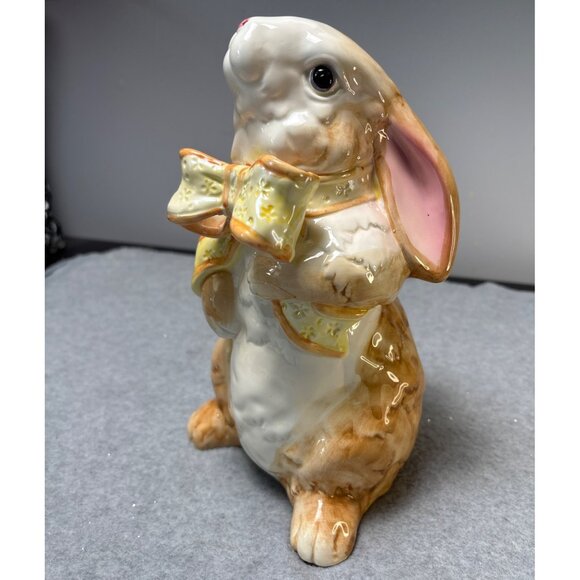 Ceramic Bunny Figurine with Bow - 10" Tall - Adorable Rabbit Home Decor - Picture 1 of 9